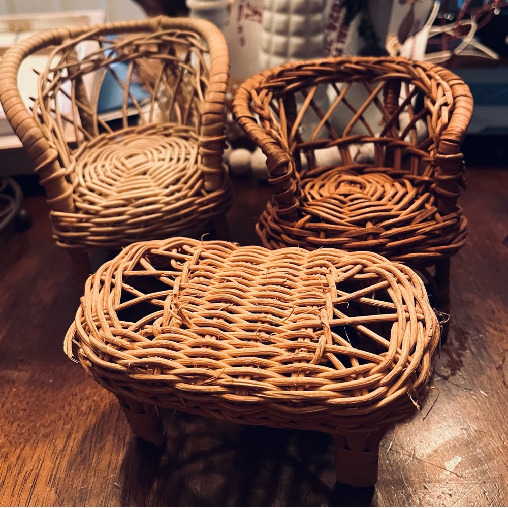Vintage Wicker doll/home decor set of 3.